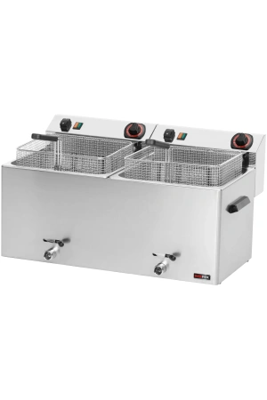 Fritéza elektrická dvojitá 0,74 kW/l, 11+11 l stolní s výpustí 400 V | REDFOX - FE 1010 T